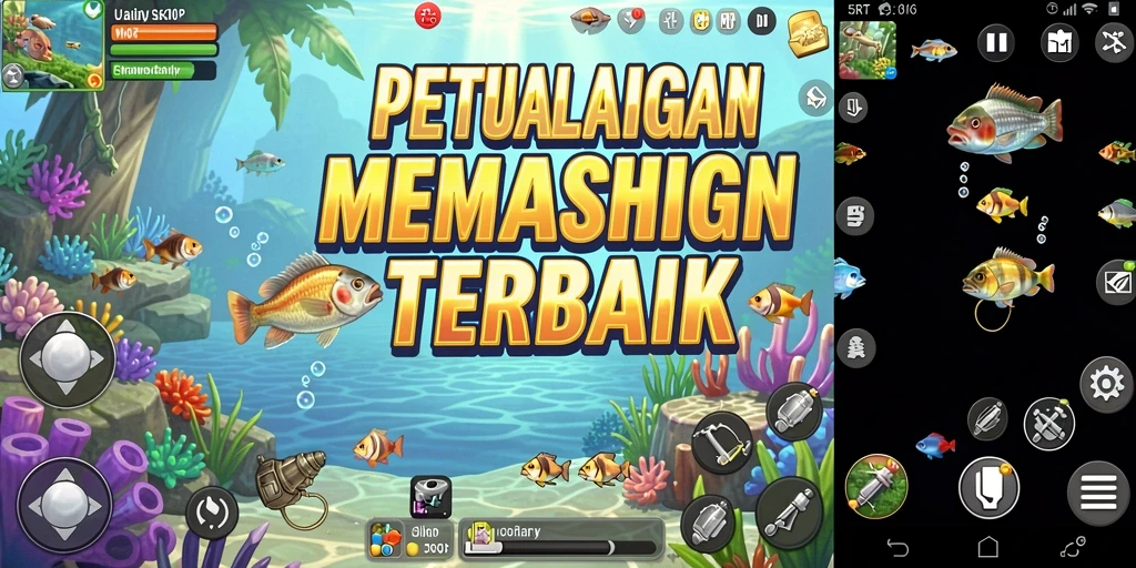 Gameplay seru 5RT dengan berbagai lokasi memancing.