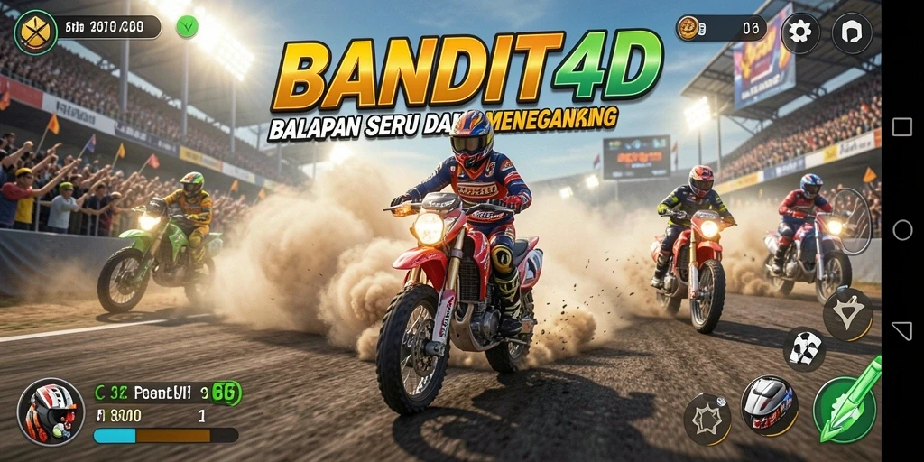 Tangkapan layar utama BANDIT4D menunjukkan balapan seru dengan mobil yang melaju kencang.