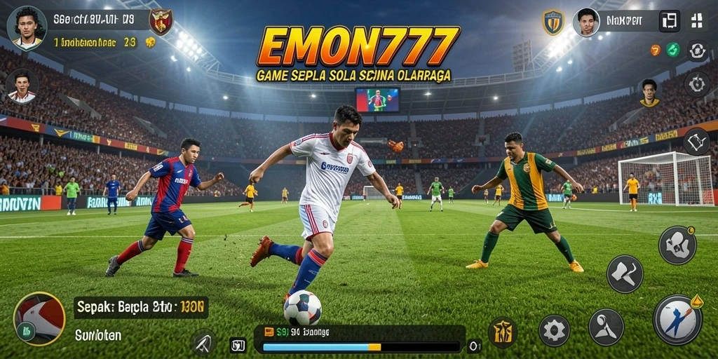 Tampilan gameplay seru di EMON777 dengan aksi sepak bola yang menegangkan.