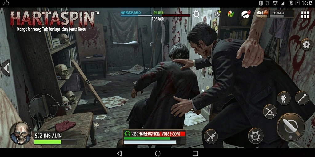 Tangkapan layar menampilkan suasana mencekam dan gameplay menyeramkan di HARTASPIN.