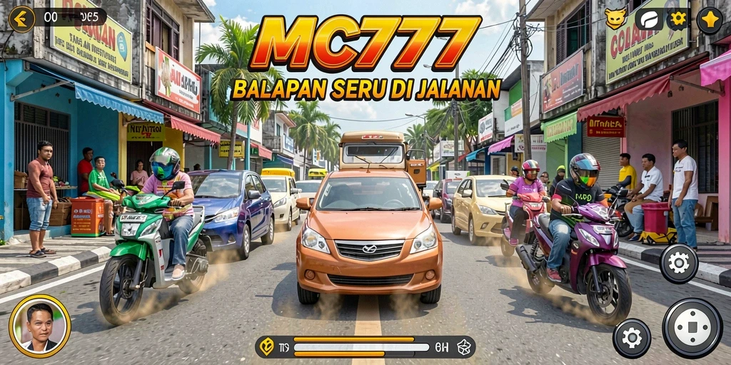 Tampilan gameplay seru dari MC777 saat balapan di trek menantang.