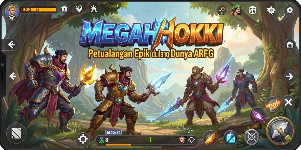 Screenshot utama MEGAHOKI menunjukkan aksi seru dalam gameplay ARPG.