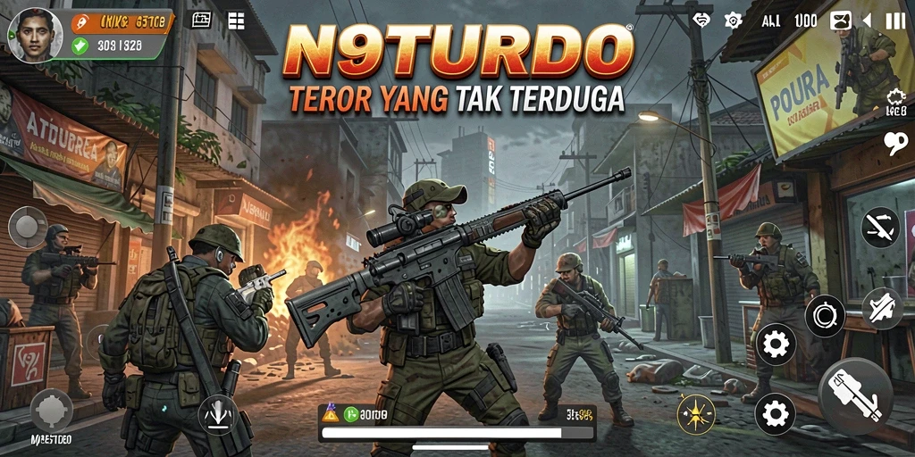 Tampilan mencekam gameplay N9TURBO saat menjelajahi kegelapan.