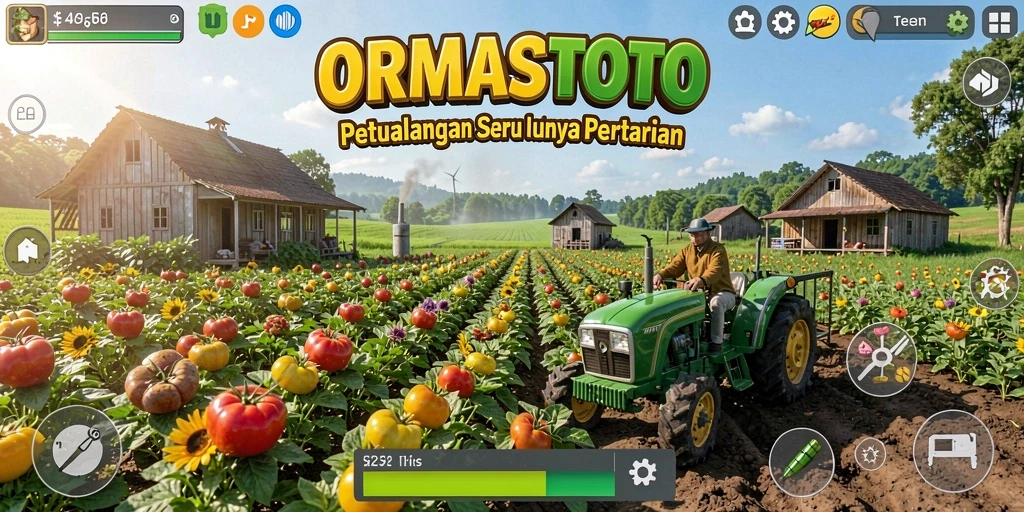 Tampilan gameplay seru di dunia pertanian ORMASTOTO, penuh warna dan interaksi.