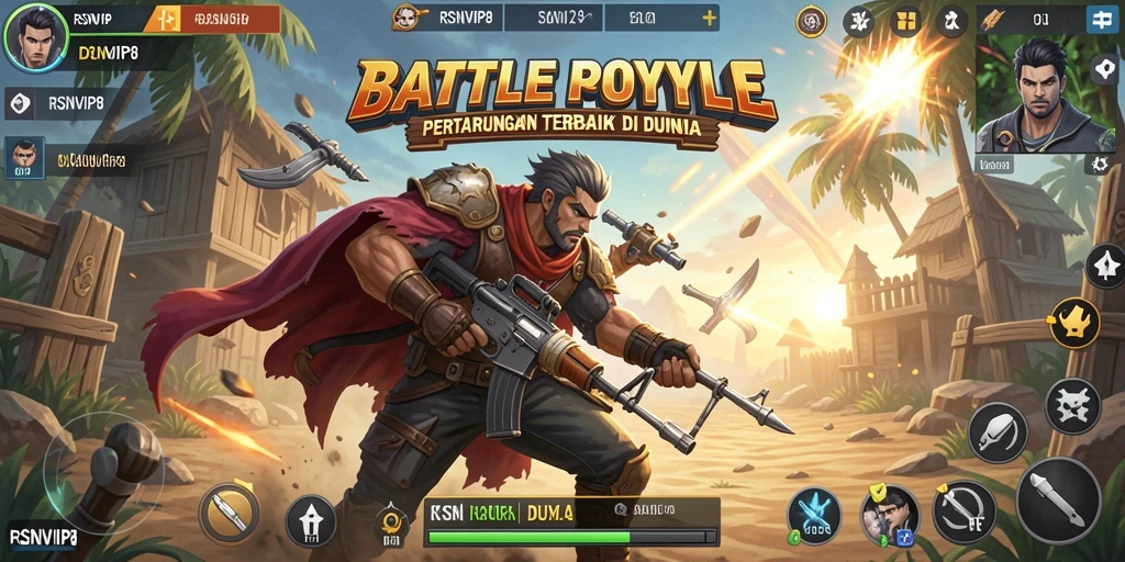 Gameplay seru RSNVIP8 di arena tempur Battle Royale.