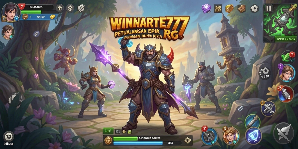 Screenshot gameplay WINRATE777 yang menunjukkan aksi pertempuran epik.
