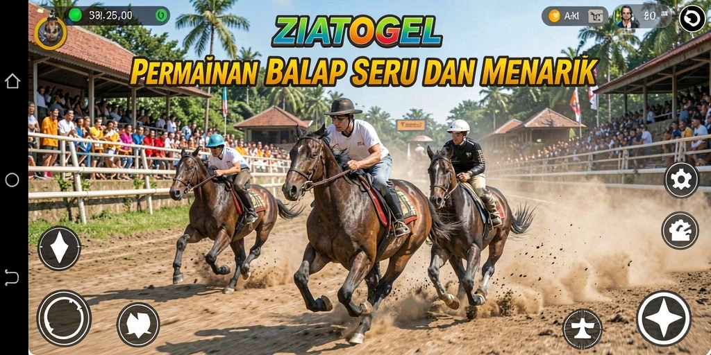 Tangkapan layar utama ZIATOGEL menampilkan balapan mendebarkan dengan berbagai kendaraan.