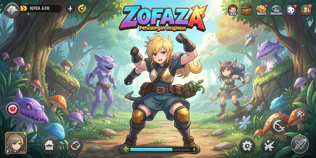 Screenshot gameplay ZOFAZA menunjukkan karakter anime yang mengesankan.